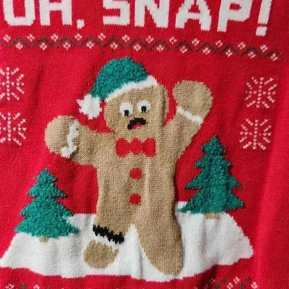 Oshkosh B'Gosh Holiday christmas sweater 2t toddler red gingerbread "OH, snap!" - Picture 2 of 5